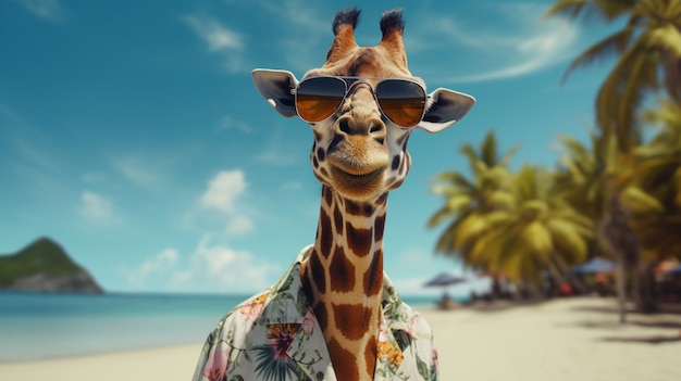 View of giraffe at the beach in summer