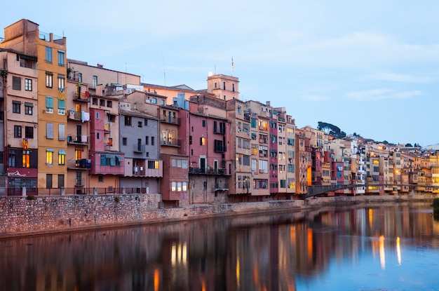 view of  Girona in evening. Catalonia
