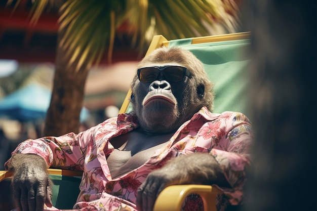 Foto gratuita vista del gorilla sulla spiaggia in estate