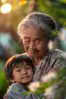 Free photo view of grandmother and grandchild showing affection and human connection