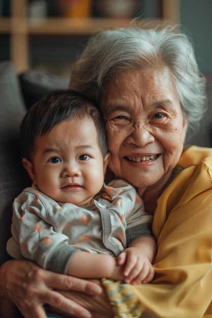 Free photo view of grandmother and grandchild showing affection and human connection