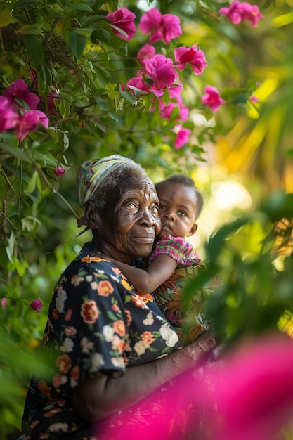 Free photo view of grandmother and grandchild showing affection and human connection