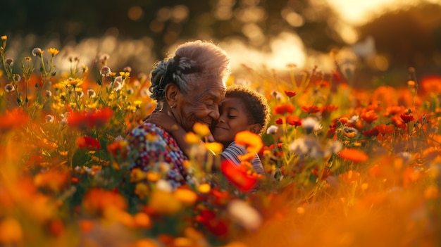 Free photo view of grandmother and grandchild showing affection and human connection