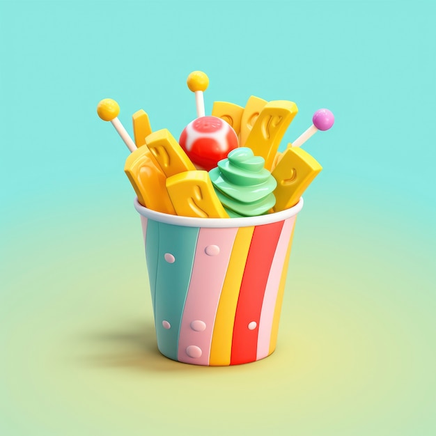 Free photo view of graphic 3d cup of candy