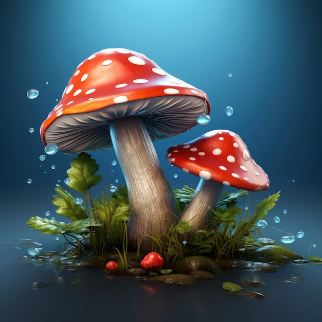 Free photo view of graphic 3d mushrooms