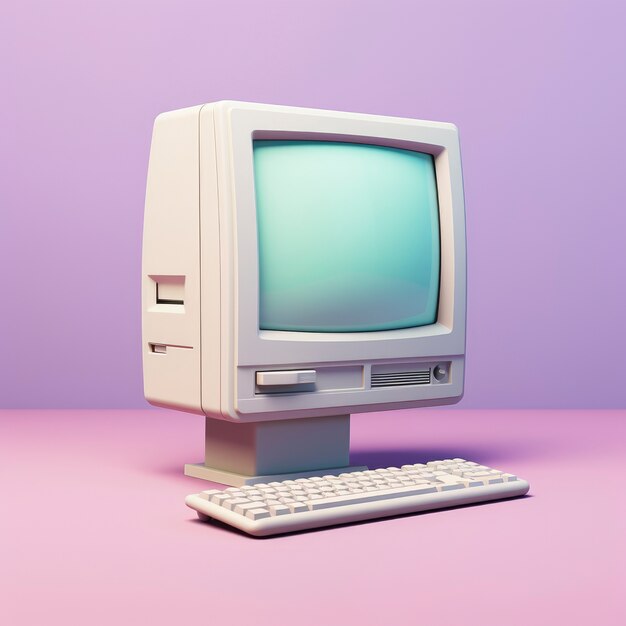 View of graphic 3d retro computer