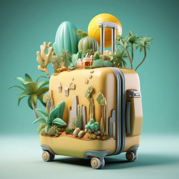 View of graphic 3d travel luggage