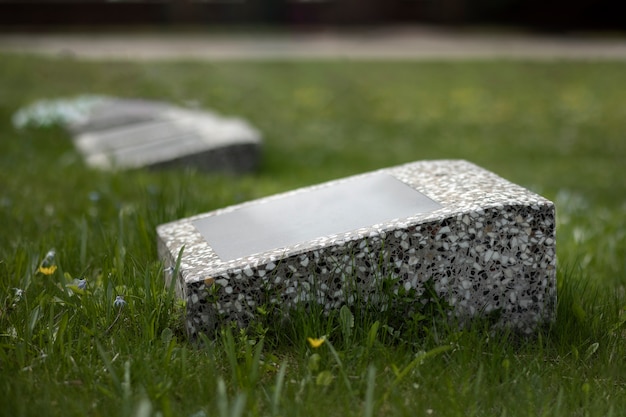 View of gravestone in grass