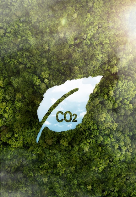 co2 と緑の森の木のビュー