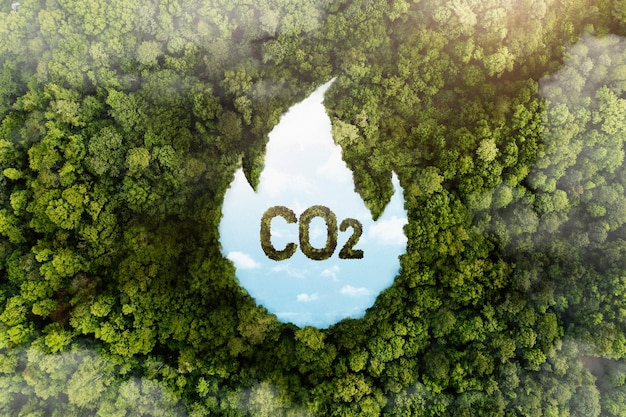 co2 と緑の森の木のビュー