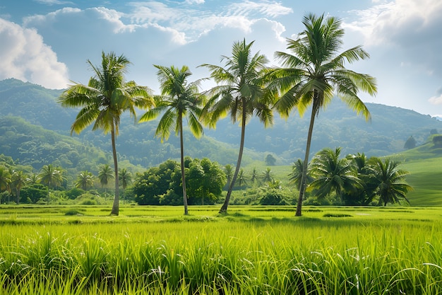 Free photo view of green palm tree species with beautiful foliage