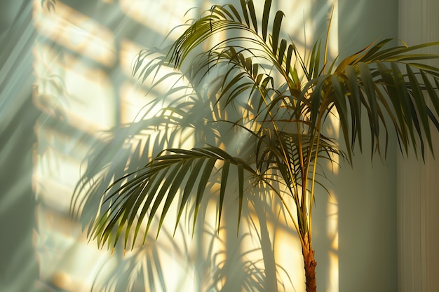 Free photo view of green palm tree species with beautiful foliage