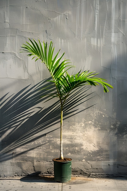 View of green palm tree species with beautiful foliage