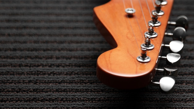 View of guitar in musical instruments store