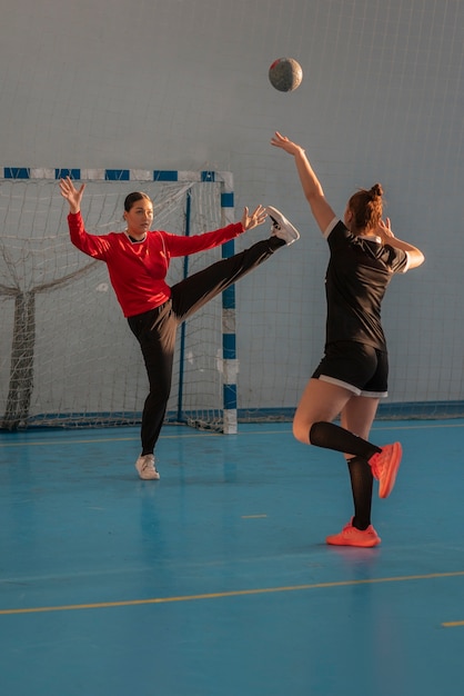 View of handball players on the court