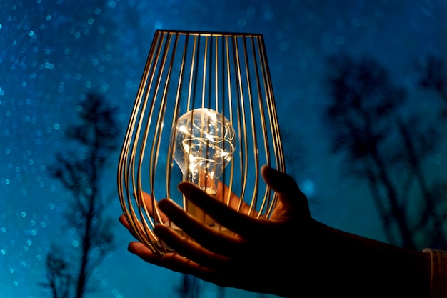 Free photo view of hands holding lightbulb lamp