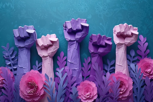 Free photo view of hands with fists up for womens day celebration