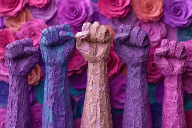 Free photo view of hands with fists up for womens day celebration