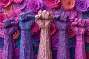 Free photo view of hands with fists up for womens day celebration