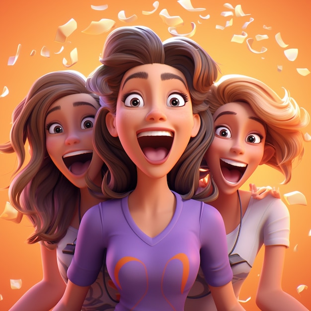 View of happy 3d women with mouths open