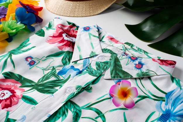 View of hawaiian shirt with floral print