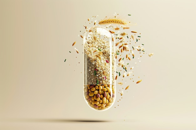 Foto gratuita veduta di cibo sano racchiuso in un contenitore a forma di pillola
