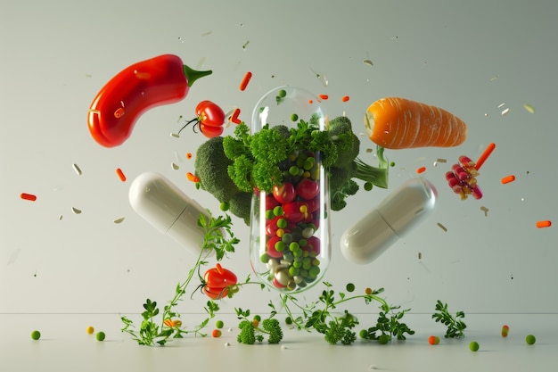 Free photo view of healthy food incased in pill shaped container