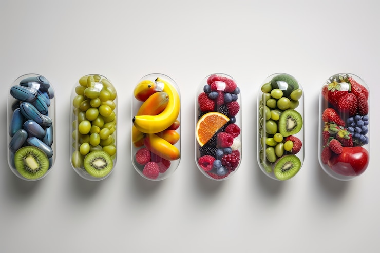Free Photo view of healthy food incased in pill shaped container