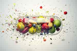 Free photo view of healthy food incased in pill shaped container