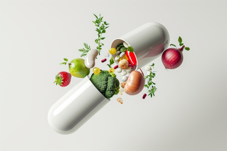 Free Photo view of healthy food incased in pill shaped container