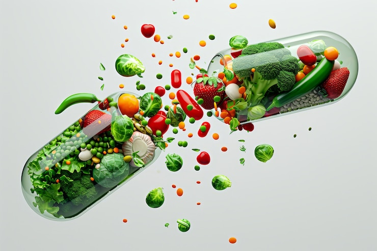 Free Photo view of healthy food incased in pill shaped container