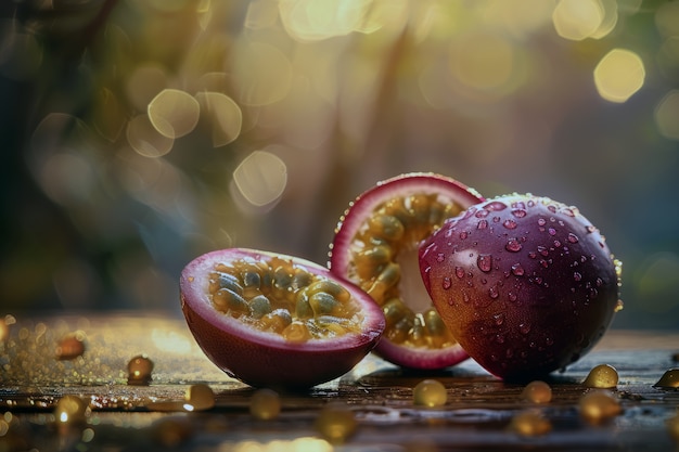 Free photo view of healthy and fresh maracuja fruit