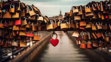 Free photo view of heart shape on bridge with locks