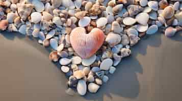 Foto gratuita vista a forma di cuore dalle conchiglie sulla spiaggia