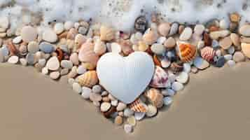 Free photo view of heart shape from shell on beach