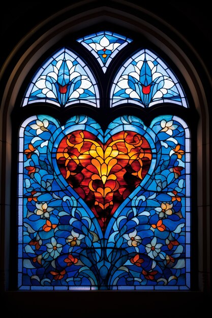 View of heart shape in stained glass window