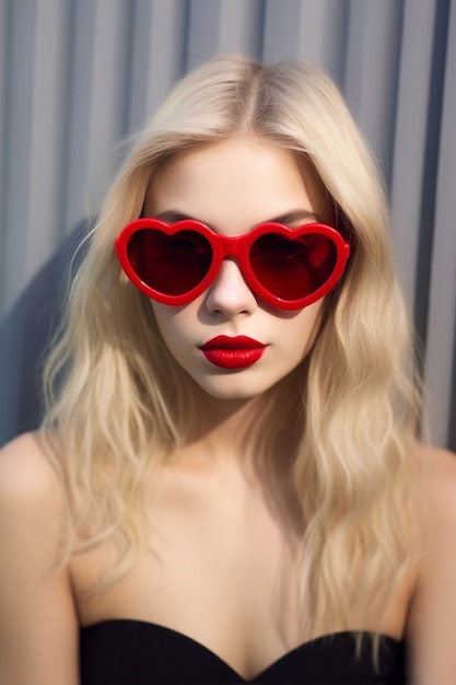 Free photo view of heart shape sunglasses on woman