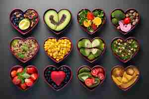 Free photo view of heart shape with assortment of food categories