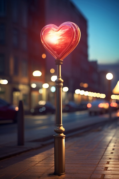 Vista del lampione a forma di cuore in città