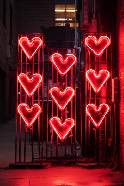 Free photo view of heart shaped neon lights