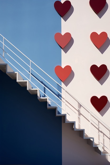 Free photo view of heart shapes on building wall
