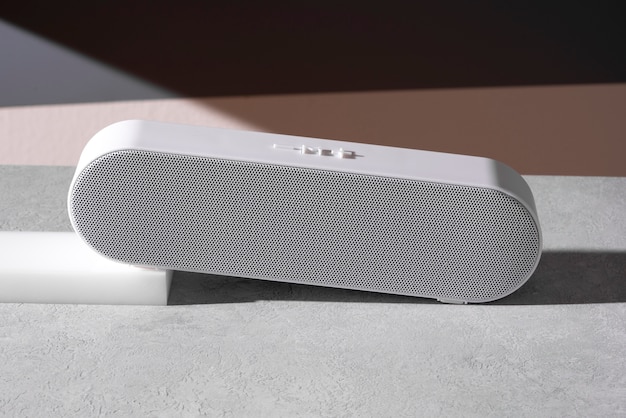 View of horizontal bluetooth speaker with simple and minimal modern design