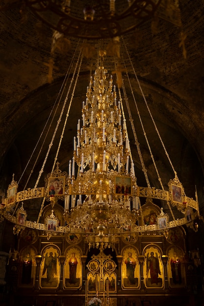 Free photo view of huge chandelier in the church