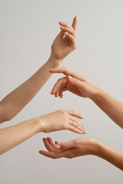 View of human hands against clear background