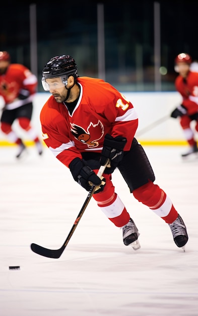 Free photo view of ice hockey player on ice