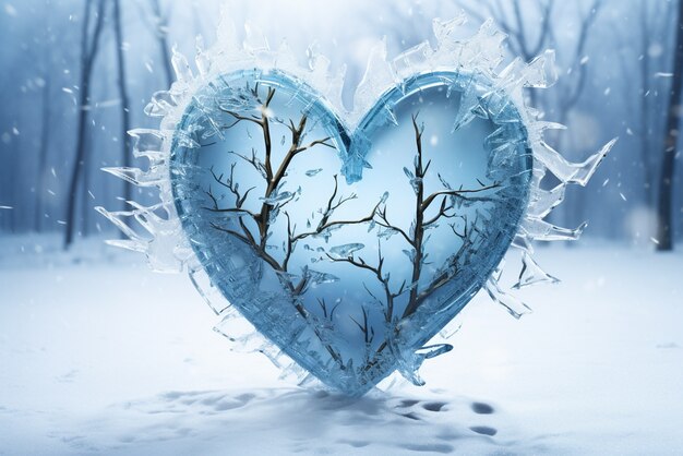 View of icy broken heart