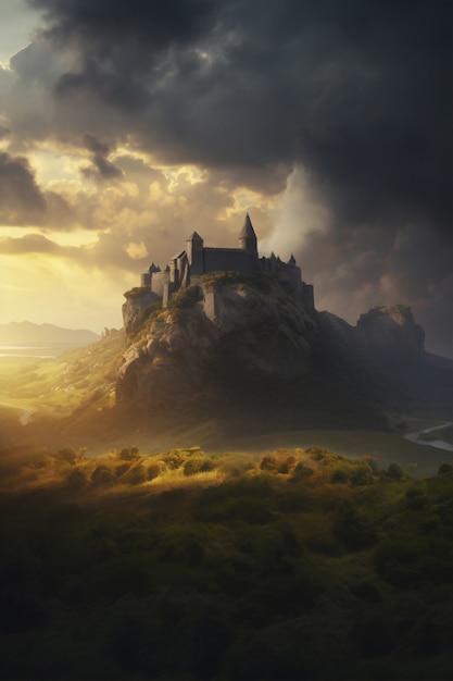 Foto gratuita vista dell'imponente castello con paesaggio naturale