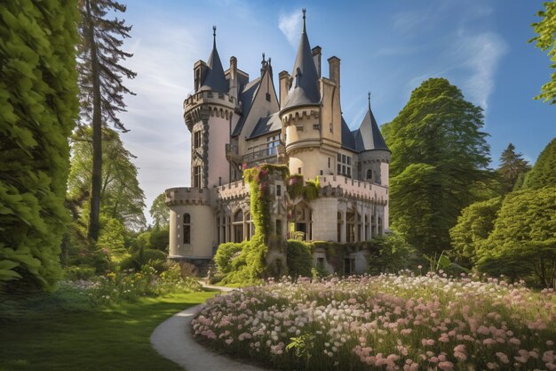 View of imposing castle with natural landscape