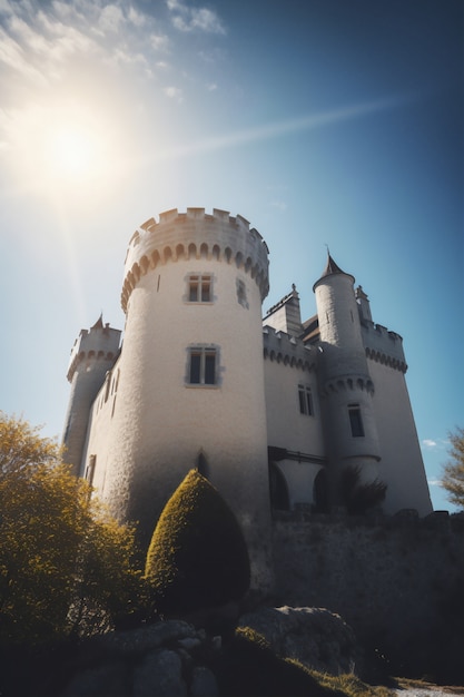 Free photo view of imposing castle with natural landscape