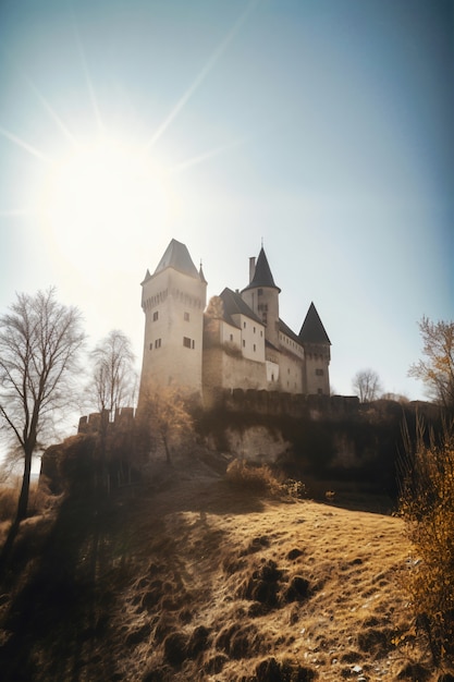 Foto gratuita vista dell'imponente castello con paesaggio naturale